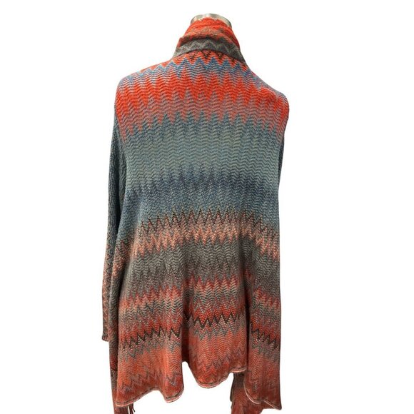 Chevron Aztec Acrylic Cardigan With Fringe Multicolor By Maurices Size 2 - Picture 4 of 5